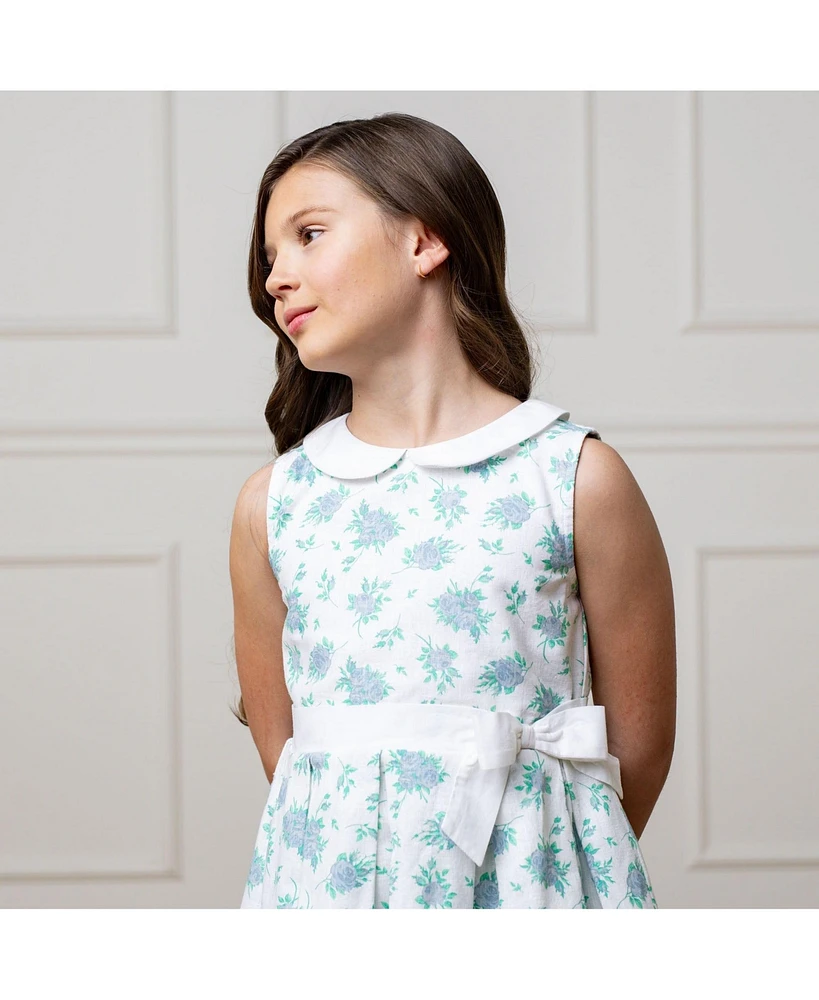 Hope & Henry Toddler Girls Heirloom Linen Sleeveless Peter Pan Collar Tea Dress with Waist Sash