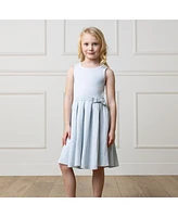 Hope & Henry Little Girls Heirloom Sleeveless Pleated Sweater Dress with Bow
