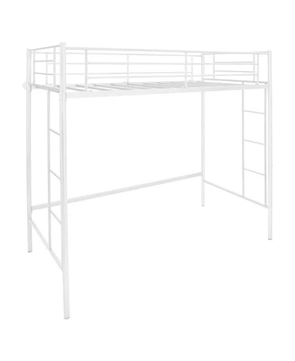 Twin Loft Bed Frame with Dual Ladders and Full-Length Guardrail