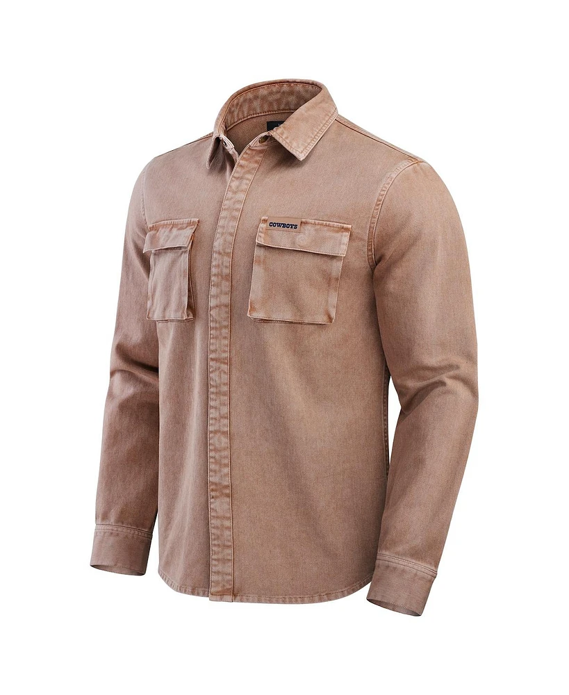 Darius Rucker Collection by Fanatics Men's Brown Dallas Cowboys Garment Dyed Long Sleeve Ful snap Shirt