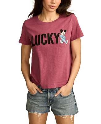 Lucky Brand Women's Cotton Mickey Lucky Logo Graphic T-Shirt