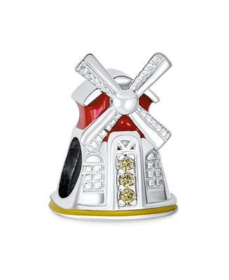 Bling Jewelry Holland Windmill Red Enamel Cz Charm Bead Sterling Silver European Bracelet