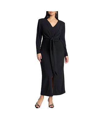 Eloquii Women's Shirred Strong Shoulder Tie Detail Dress