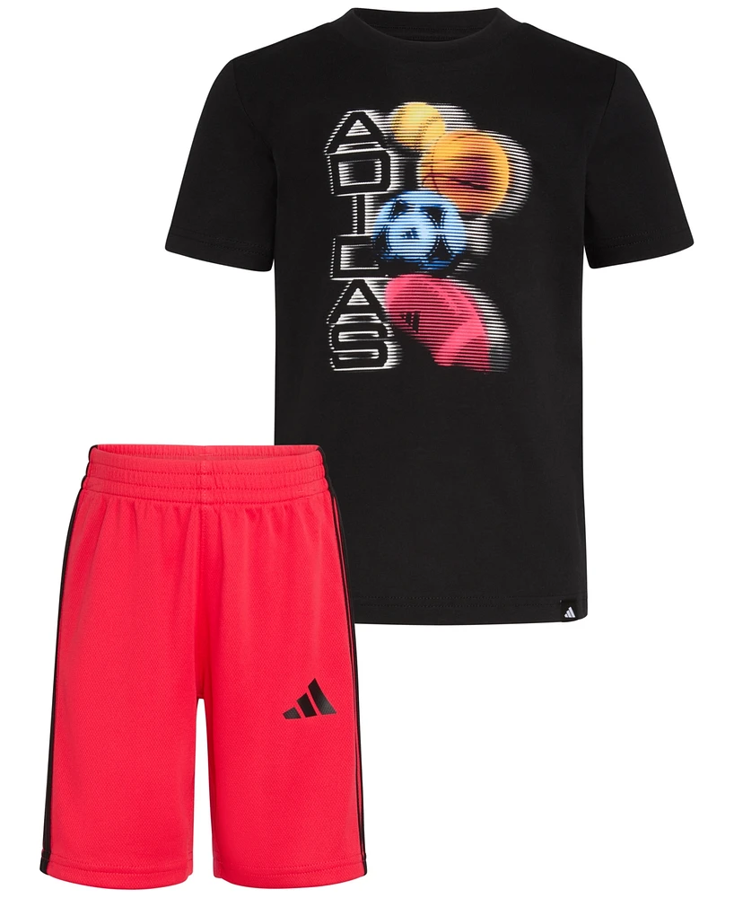 adidas Toddler & Little Boys Short-Sleeve Graphic T-Shirt 3-Stripe Shorts, 2 Piece Set