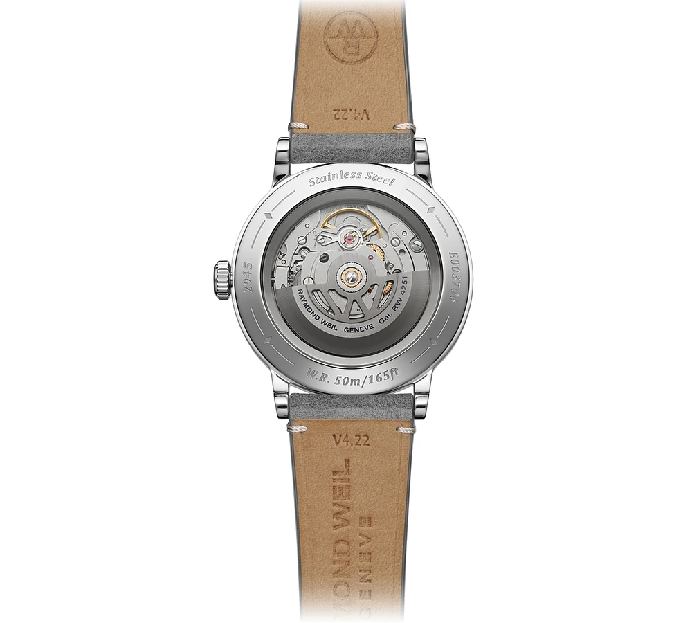 Raymond Weil Men's Swiss Automatic Millesime Moon Phase Gray Leather Strap Watch 40mm
