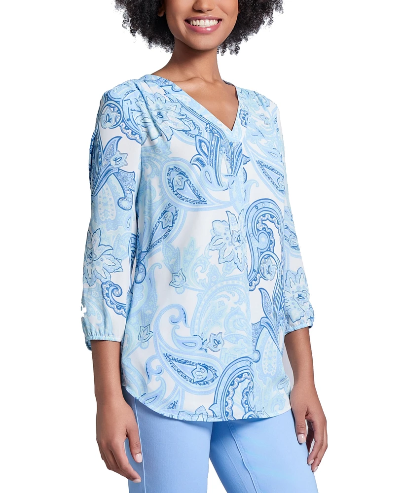 Jones New York Women's Paisley-Print V-Neck Tunic