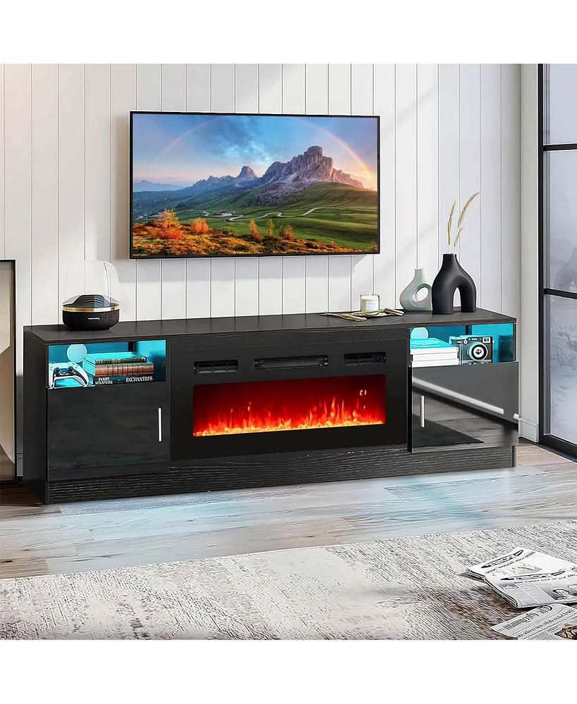 36" 5,000 Btu Electric Fireplace with Led Light Strips Remote Crystal Stones