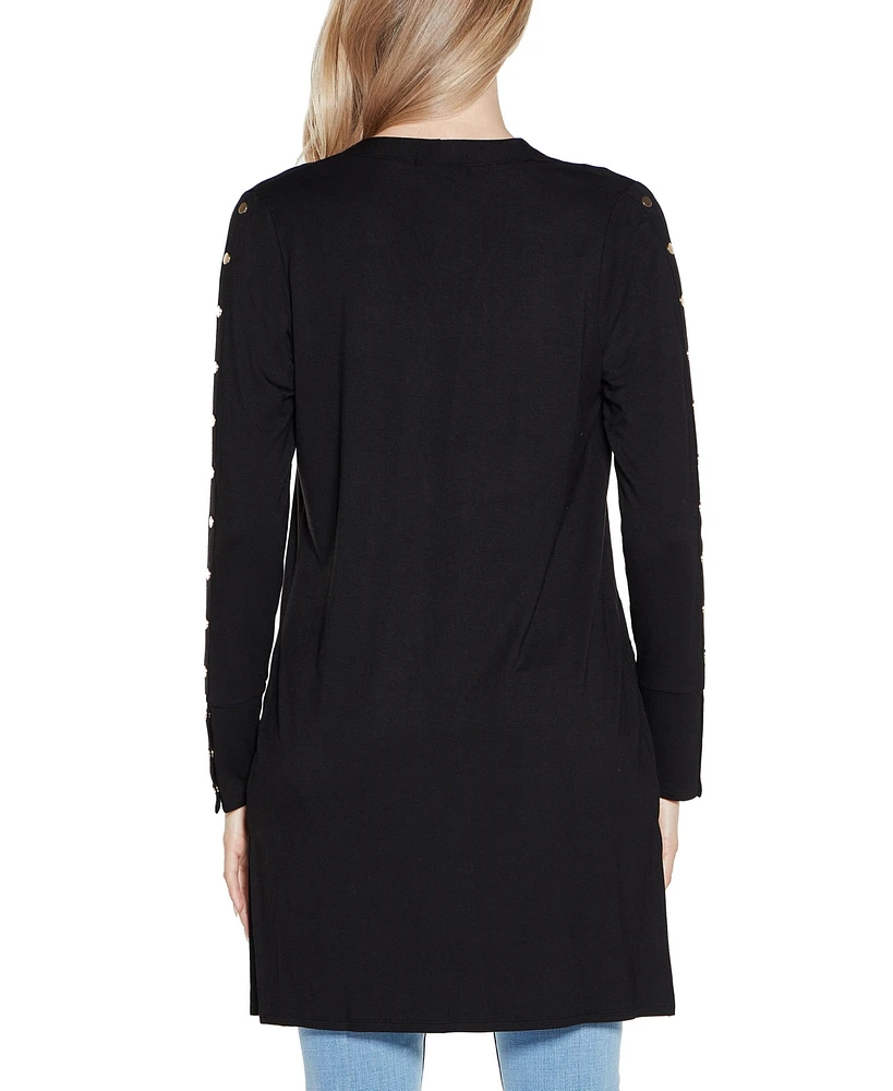 Belldini Women's Embellished Sleeve Knit Open Cardigan Top
