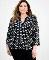 Jm Collection Plus Printed 3/4-Sleeve Tunic, Exclusively at Macy's