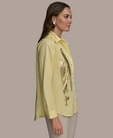 Donna Karan New York Women's Metallic Detail Cotton Button-Down Shirt