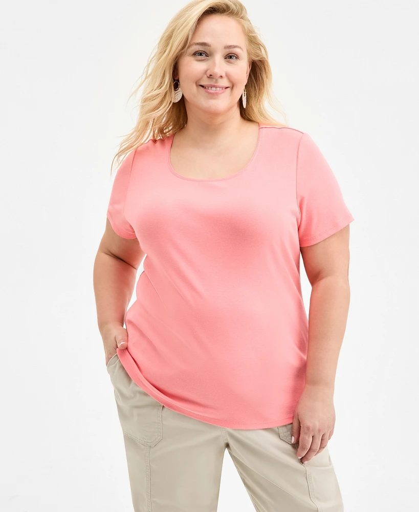 Style & Co Women's Plus Short-Sleeve Scoop-Neck Top