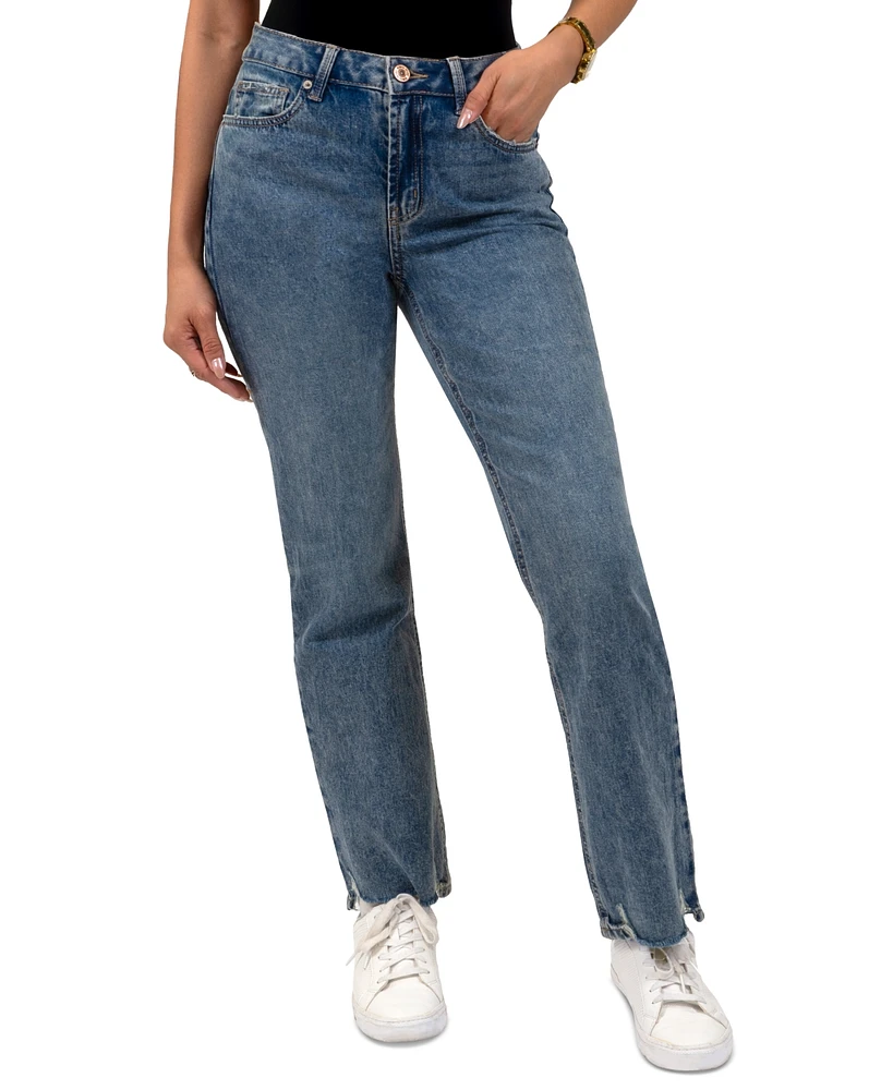 Rewash Juniors' High Rise Distressed Straight-Leg Jeans
