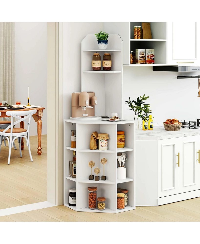 6-Tier Corner Shelf 63" Tall Corner Bookshelf with 2 Usb Ports & Charging Station