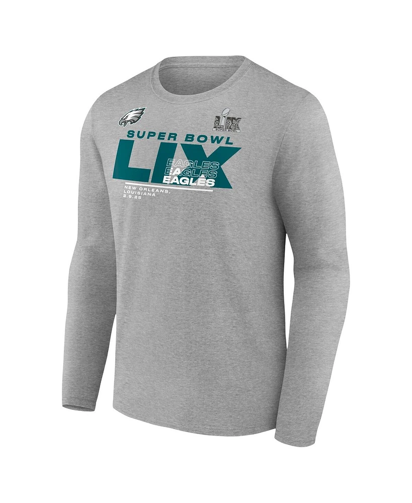 Fanatics Men's Heather Gray Philadelphia Eagles Super Bowl Lix Big Tall Quick Pass Long Sleeve T-Shirt