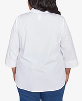 Alfred Dunner Plus Size Flower Power Studded Button Down Collared Top