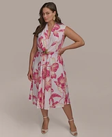 Donna Karan New York Plus Size Floral-Print Belted Midi Dress