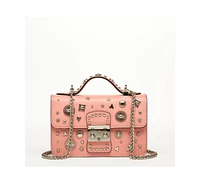 Susu Women s Pink Embellished Crossbody Bag Studded Shoulder Purse with Chain Strap and Top Handle, Statement Designer Handbag for Evening & Casual Ou