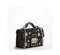 Susu Studded Small Leather Crossbody Bag Black Purse Women's Handbag with Top Handle