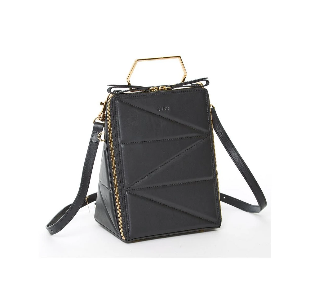 Susu Black Leather Backpack Purse for Women – Unique Convertible Medium Crossbody Bag with Top Handle