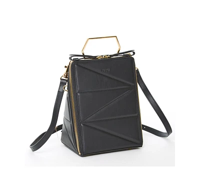 Susu Black Leather Backpack Purse for Women – Unique Convertible Medium Crossbody Bag with Top Handle