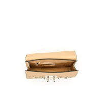 Susu Women s Beige Studded Crossbody Bag Designer Leather Shoulder Purse with Chain Strap and Top Handle, Statement Handbag with Silver Embellishments