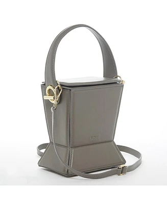 Susu Grey Leather Bucket Bag Unique Leather Crossbody Purse Women's Handbag