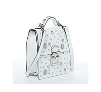 Susu Convertible Leather Backpack Purse White Crossbody Bag with Embellishments and Top Handble Women's Handbag