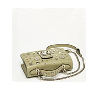 Susu Women s Sage Green Studded Crossbody Bag Designer Shoulder Purse with Chain Strap and Top Handle, Statement Handbag with Embellished for Day to N