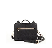 Susu Leather Cat Bag Black Crossbody Purse Women's Handbag with Top Handle and Adjustable Strap
