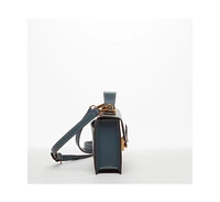 Susu Blue Leather Crossbody Bag Small Cute Purse for Women with Top Handle and Adjustable Strap