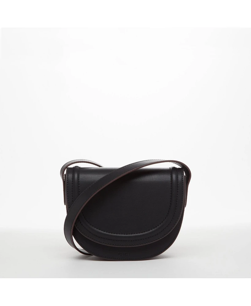 Susu Black Leather Saddle Bag Women s Crossbody Purse with Flap Closure and Adjustable Strap