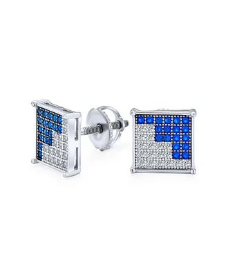 Bling Jewelry Geometric Two Tone Zig Zag Cz Stud Earrings in Sterling Silver