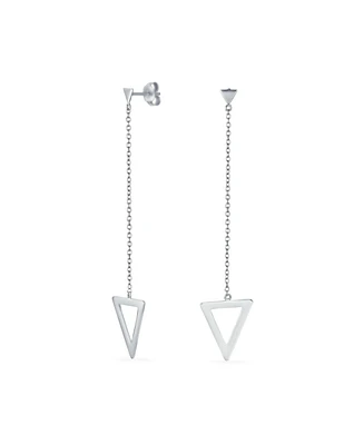 Bling Jewelry Minimalist Geometric Dangle Earrings 14K Gold Plated Sterling Silver Triangle Design