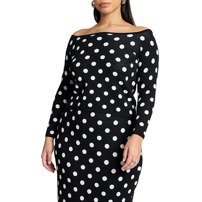 Eloquii Women's Off The Shoulder Dot Pattern Sweater