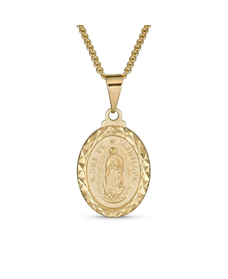 Bling Jewelry Our Lady Of Guadalupe Virgin Mary Oval Medal Medallion Pendant Necklace Yellow Gold Plated Brass