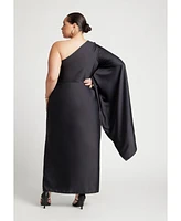 Eloquii Women's One Shoulder Dramatic Sleeve Dress