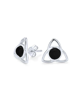 Bling Jewelry Natural Onyx Amber Stone Trinity Love Knot Triquetra Celtic Pendant Stud Earrings .925 Sterling Silver