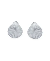 Bling Jewelry Cockle Seashell Stud Earrings Gold Plated Silver Sterling Silver