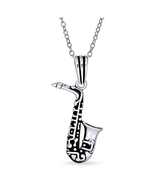 Bling Jewelry Classic Saxophone Instrument Pendant Necklace Musician or Jazz Lover Silver Chain