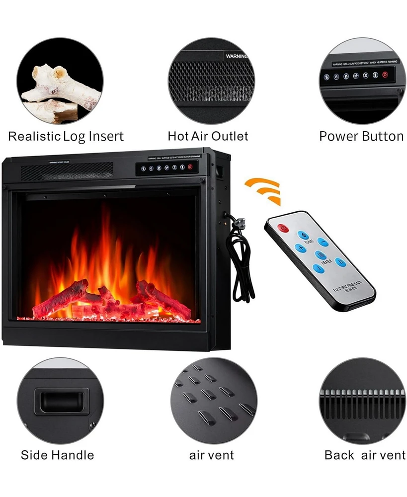Kismile Electric 20" Fireplace Wooden Surround Firebox Free Standing, Adjustable Led Flame, 750-1500W
