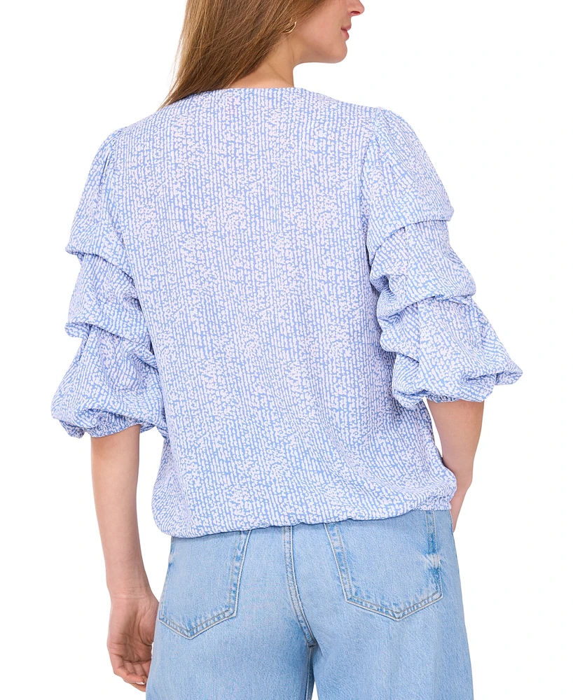 Vince Camuto Women's Printed V-Neck Bubble-Sleeve Top