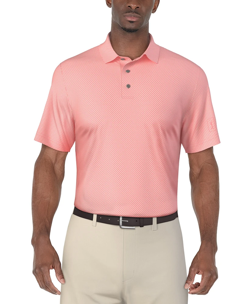 Pga Tour Men's Short Sleeve Micro Geo Print Polo Shirt