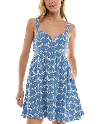 Juniors' Embroidered Babydoll Mini Dress, Created for Macy's