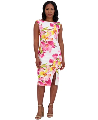Eliza J Women's Boat-neck Sleeveless Floral Print Sheath Dress