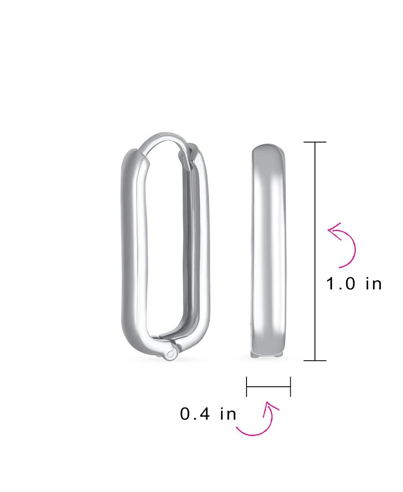 Bling Jewelry Classic Simple Geometric Vertical U Rectangle Oval Hoop Paperclip Earrings .925 Sterling Silver Hinged