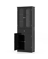 Bathroom Storage Cabinet with 2 Glass Doors and Adjustable Shelves Drawer