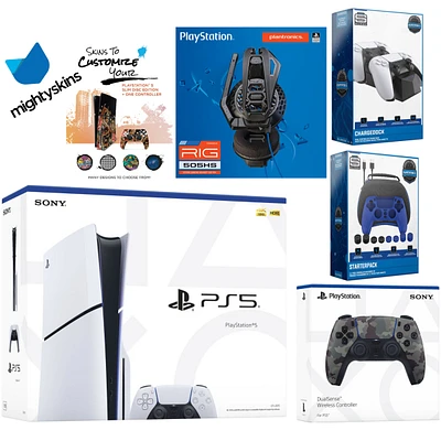 Sony Playstation 5 Slim Disc Bundle with Extra Cosmic Red Controller, Plantronics Headset, Pro Gamer Kit, Dual Charge Dock and MightySkins Decal Vouch