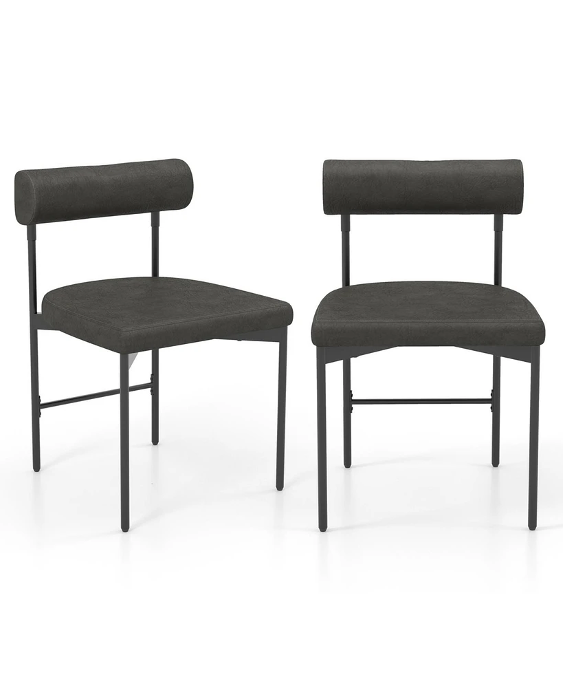 Faux Leather Upholstered Kitchen Side Chair Set of 2 with Curved and Padded Backrest