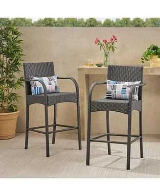 Cascada Outdoor Wicker Barstool Chairs: Set of 2 (Gray/Multi-Brown)