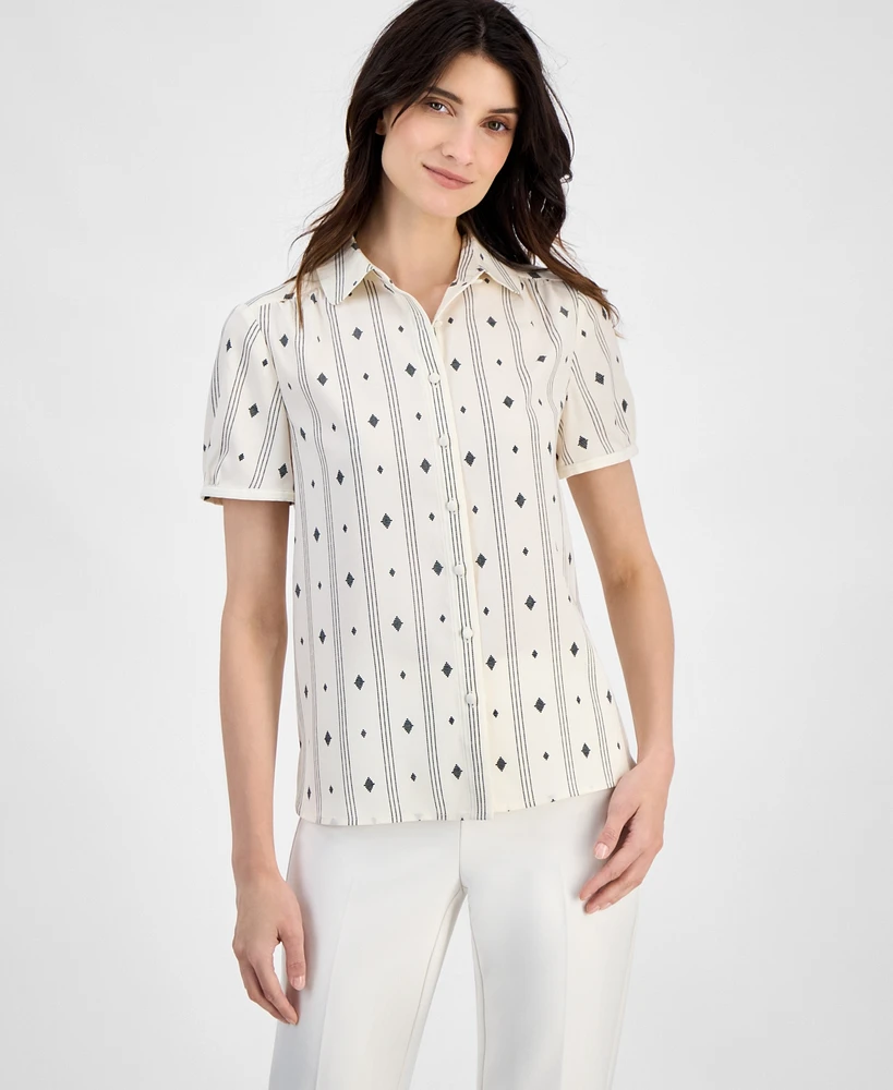 Anne Klein Cap-Sleeve Button-Up Blouse